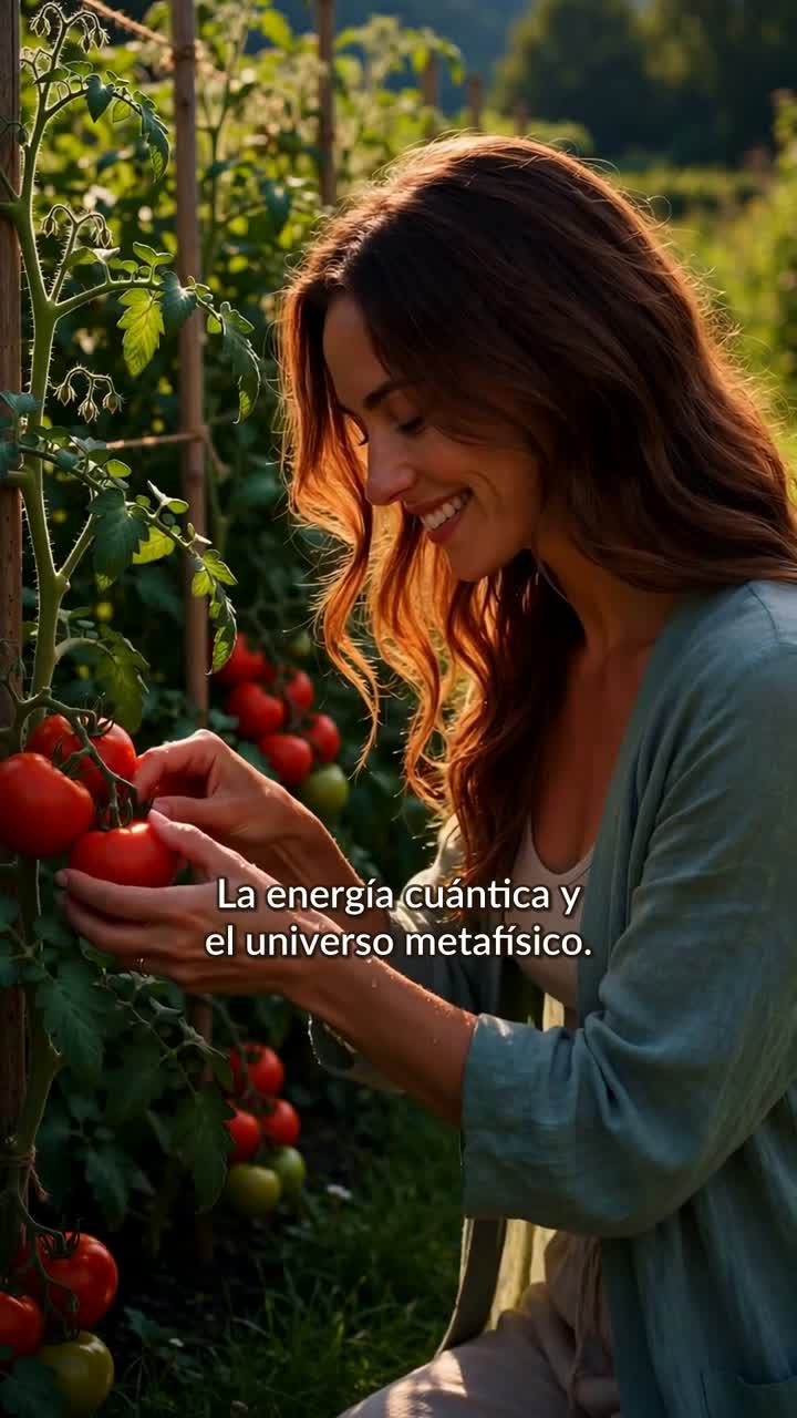 Una mujer entre plantas iluminadas por el sol, en el reel Bien Estar